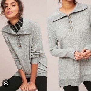 Anthropologie Saturday Sunday Grey Button Long Sleeve Cloudfleece Top